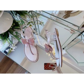 Rene Caovilla New Diamond Bow Sheepskin Flat Heel Sandals For Women Pink