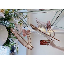 Rene Caovilla New Diamond Bow Sheepskin Flat Heel Sandals For Women Pink