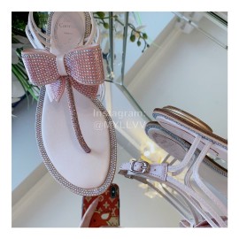 Rene Caovilla New Diamond Bow Sheepskin Flat Heel Sandals For Women Pink