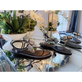 Rene Caovilla New Diamond Bow Sheepskin Flat Heel Sandals For Women Black