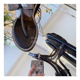 Rene Caovilla New Diamond Bow Sheepskin Flat Heel Sandals For Women Black