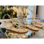 Rene Caovilla New Diamond Sheepskin Flat Heel Sandals For Women Apricot