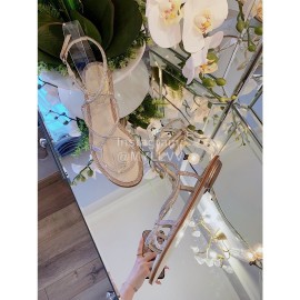 Rene Caovilla New Diamond Sheepskin Flat Heel Sandals For Women Apricot