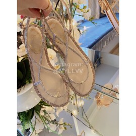 Rene Caovilla New Diamond Sheepskin Flat Heel Sandals For Women Apricot