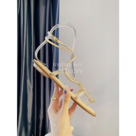 Rene Caovilla New Diamond Sheepskin Flat Heel Sandals For Women Apricot