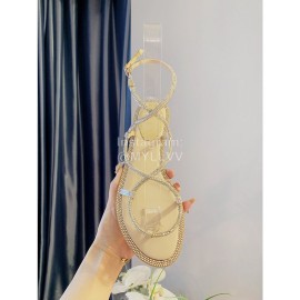 Rene Caovilla New Diamond Sheepskin Flat Heel Sandals For Women Apricot