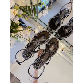 Rene Caovilla New Diamond Sheepskin Flat Heel Sandals For Women Black