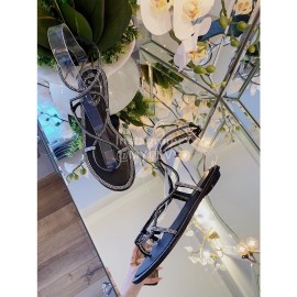 Rene Caovilla New Diamond Sheepskin Flat Heel Sandals For Women Black