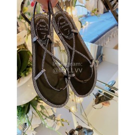 Rene Caovilla New Diamond Sheepskin Flat Heel Sandals For Women Black