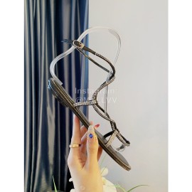 Rene Caovilla New Diamond Sheepskin Flat Heel Sandals For Women Black