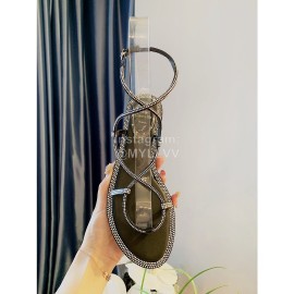 Rene Caovilla New Diamond Sheepskin Flat Heel Sandals For Women Black