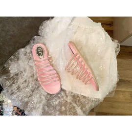 Rene Caovilla Summer Crystal Diamond Belt Slippers For Women Pink