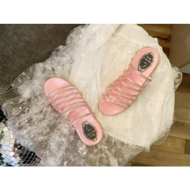 Rene Caovilla Summer Crystal Diamond Belt Slippers For Women Pink