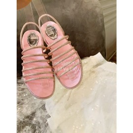 Rene Caovilla Summer Crystal Diamond Belt Slippers For Women Pink