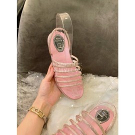 Rene Caovilla Summer Crystal Diamond Belt Slippers For Women Pink