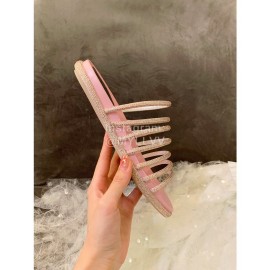 Rene Caovilla Summer Crystal Diamond Belt Slippers For Women Pink