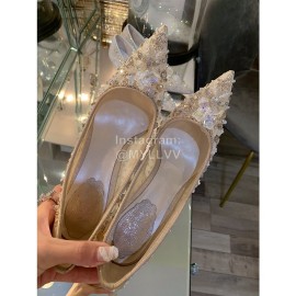 Rene Caovilla Autumn Net Lace Pointed High Heels For Women Champagne