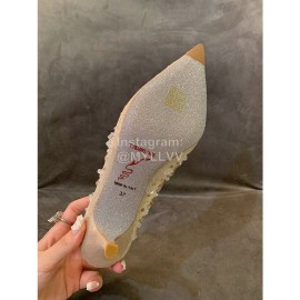 Rene Caovilla Autumn Net Lace Pointed High Heels For Women Champagne