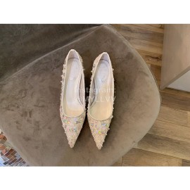 Rene Caovilla Autumn Net Lace Pointed High Heels For Women White