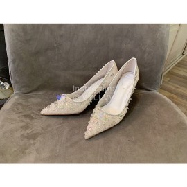 Rene Caovilla Autumn Net Lace Pointed High Heels For Women White