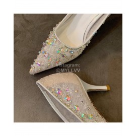 Rene Caovilla Autumn Net Lace Pointed High Heels For Women White