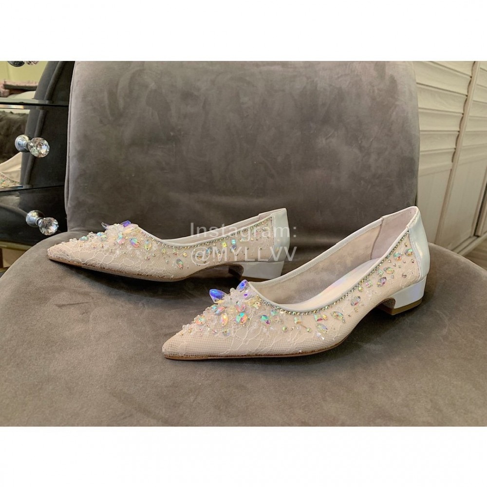 Rene Caovilla New Net Lace Pointed High Heels For Women White