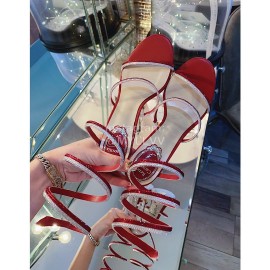 Rene Caovilla Summer New Sheepskin High Heel Sandals For Women Red