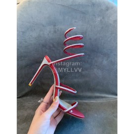 Rene Caovilla Summer New Sheepskin High Heel Sandals For Women Red