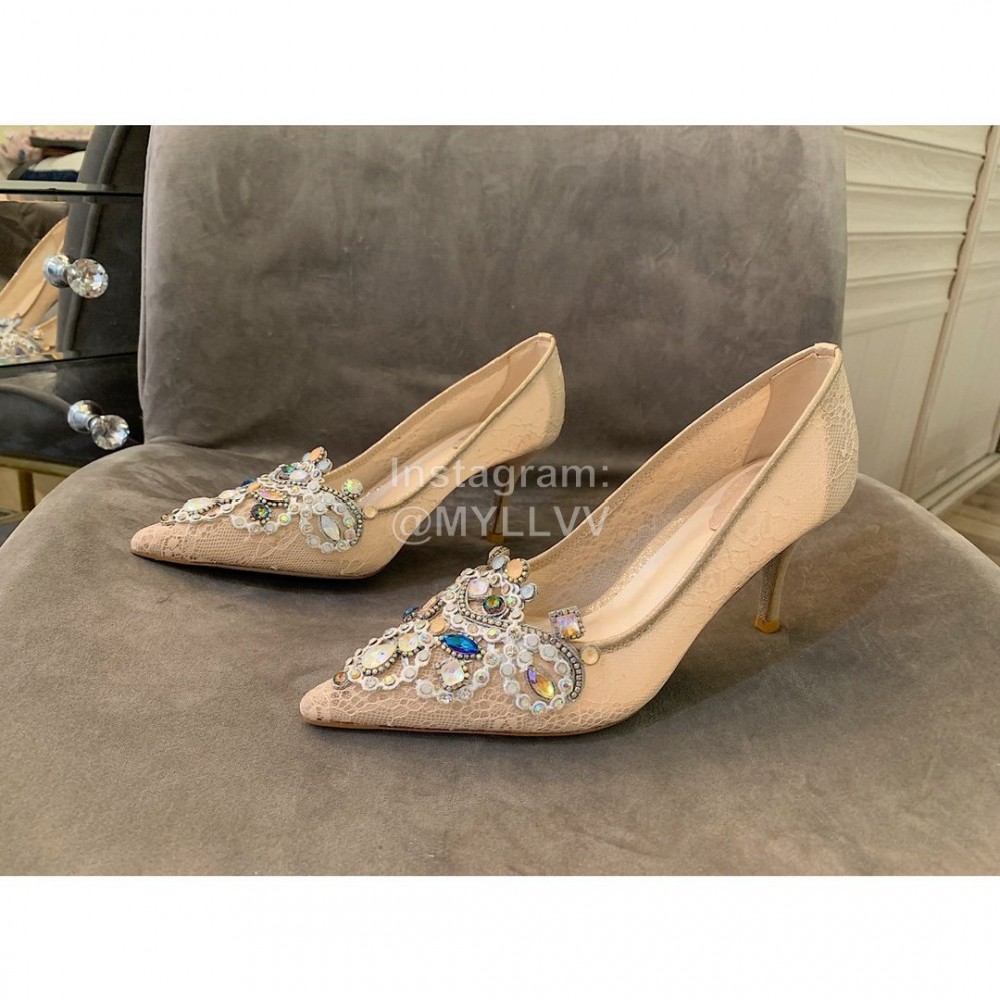 Rene Caovilla Autumn Net Lace Pointed High Heels For Women White