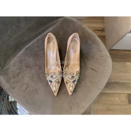 Rene Caovilla Autumn Net Lace Pointed High Heels For Women White