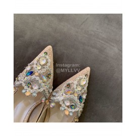 Rene Caovilla Autumn Net Lace Pointed High Heels For Women White