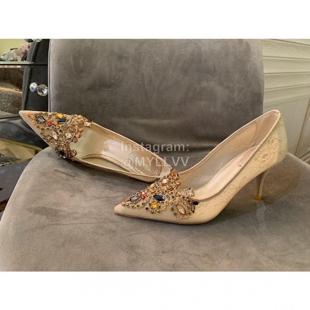 Rene Caovilla Autumn Net Lace Pointed High Heels For Women Gold