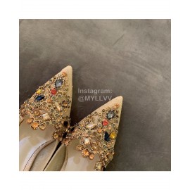 Rene Caovilla Autumn Net Lace Pointed High Heels For Women Gold