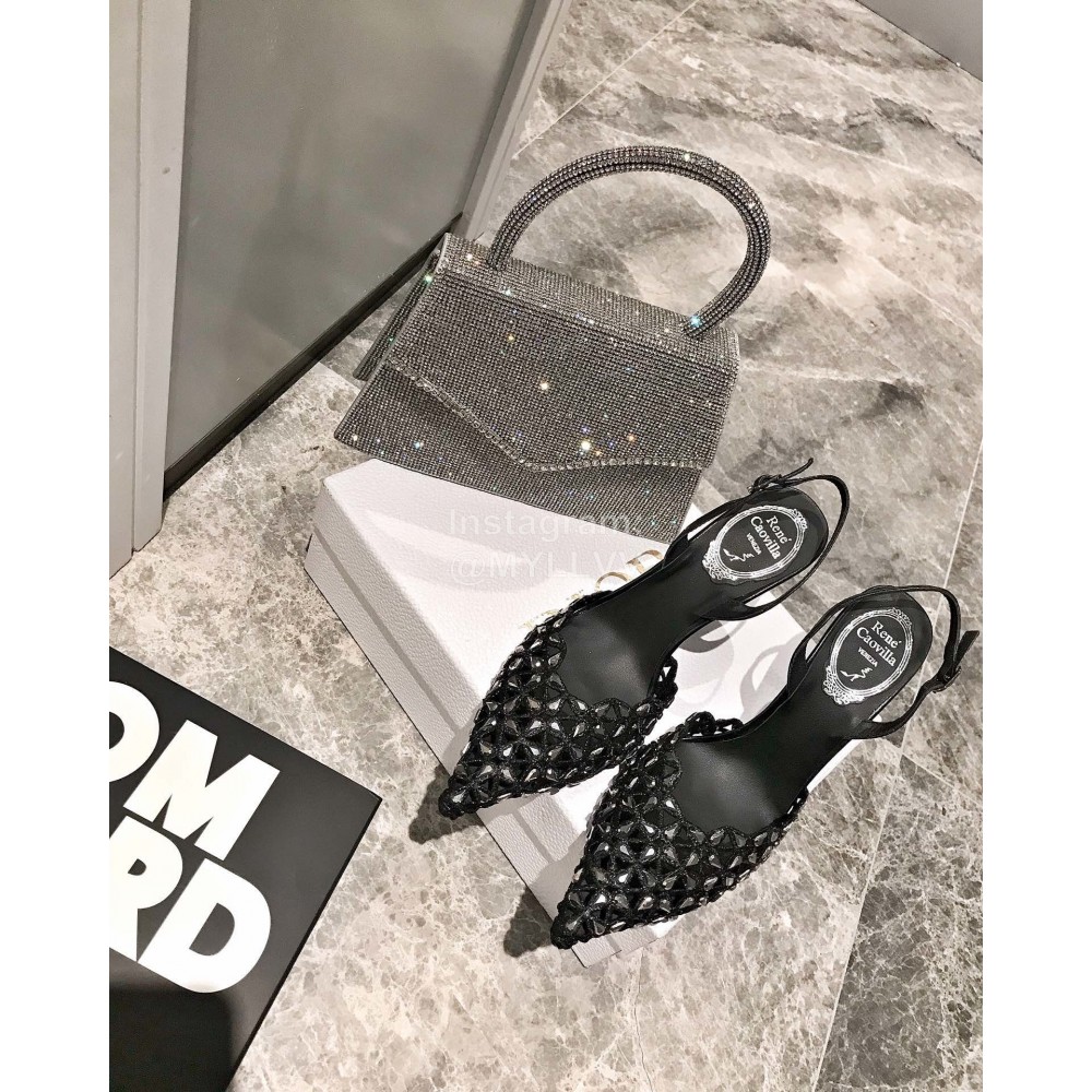 Rene Caovilla Spring Summer Mesh Diamond High Heels For Women Gold