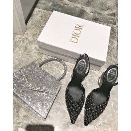 Rene Caovilla Spring Summer Mesh Diamond High Heels For Women Gold