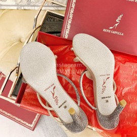 Rene Caovilla Silk Sheepskin Pearl High Heel Slippers For Women Beige