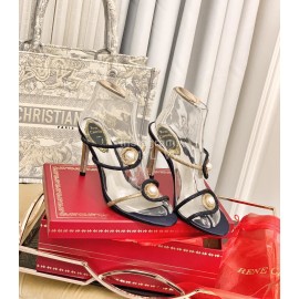 Rene Caovilla Silk Sheepskin Pearl High Heel Slippers For Women Black