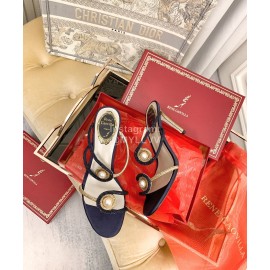 Rene Caovilla Silk Sheepskin Pearl High Heel Slippers For Women Black