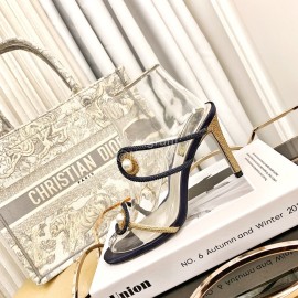 Rene Caovilla Silk Sheepskin Pearl High Heel Slippers For Women Black