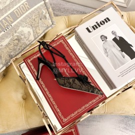 Rene Caovilla Sheepskin Lace Bow Pointed High Heel Sandals For Women Black