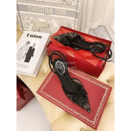 Rene Caovilla Sheepskin Lace Bow Pointed High Heel Sandals For Women Black