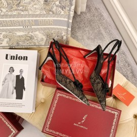 Rene Caovilla Sheepskin Lace Bow Pointed High Heel Sandals For Women Black