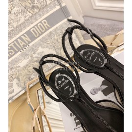 Rene Caovilla Sheepskin Lace Bow Pointed High Heel Sandals For Women Black