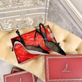 Rene Caovilla Black Sheepskin Lace Bow Pointed High Heel Sandals For Women 