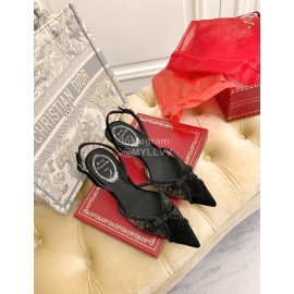 Rene Caovilla Black Sheepskin Lace Bow Pointed High Heel Sandals For Women 