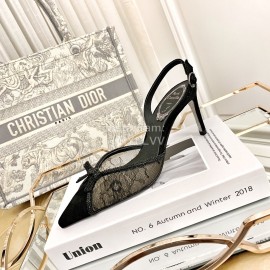 Rene Caovilla Black Sheepskin Lace Bow Pointed High Heel Sandals For Women 