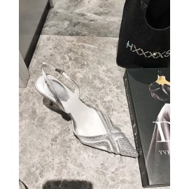 Rene Caovilla Crystal Pvc Pointed High Heel Sandals For Women Silver