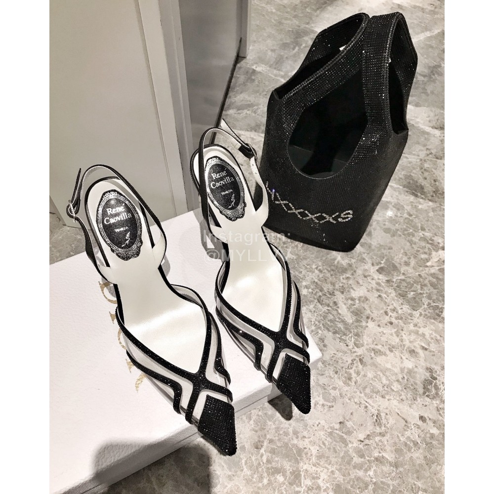 Rene Caovilla Crystal Pvc Pointed High Heel Sandals For Women Black