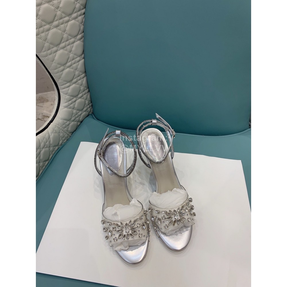 Rene Caovilla Crystal Pvc High Heel Sandals For Women Silver