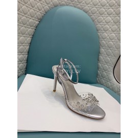 Rene Caovilla Crystal Pvc High Heel Sandals For Women Silver